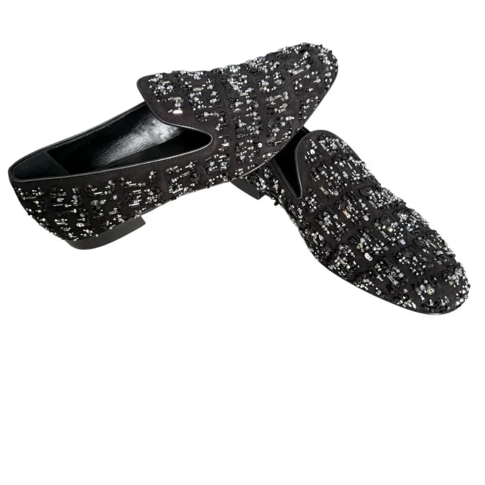 Versace 1003792 Men's‎ Black leather loafer embellished beading, 42